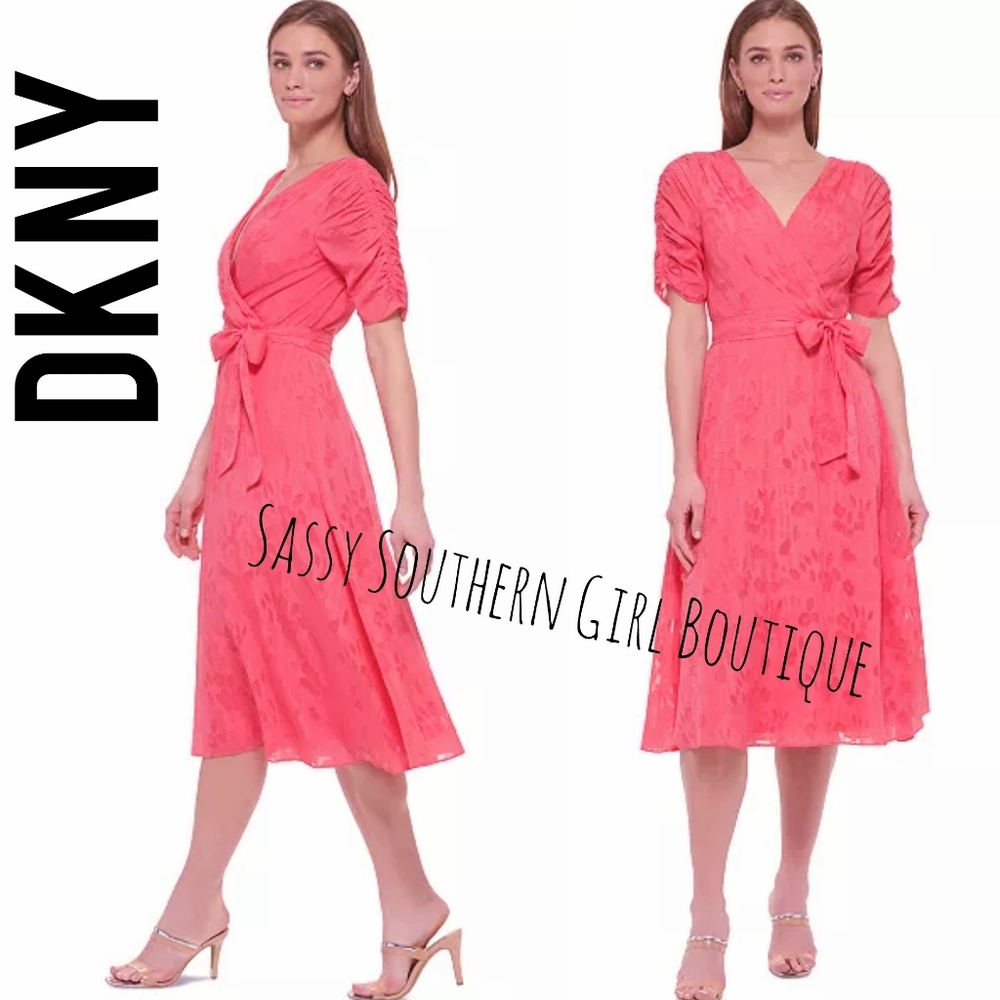 ⭐🆕 DKNY Watermelon Pink Burnout Midi Dress